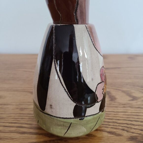 Terracotta Flower Woman Character Bottle with Head Stopper Porcelain Pottery Art - Picture 8 of 15